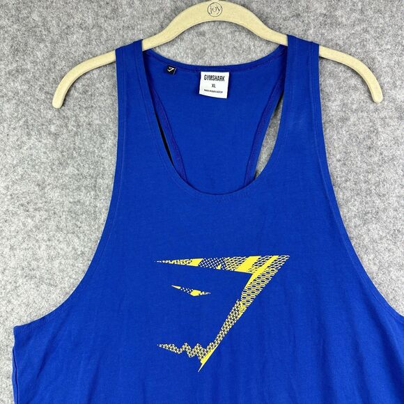 Gymshark Infill Stringer Tank Shirt Mens XL Blue Graphic Logo Racerback Workout - Picture 2 of 12